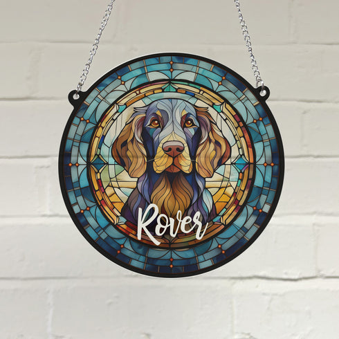 English Setter Dark Personalised Stained Glass Effect Suncatcher
